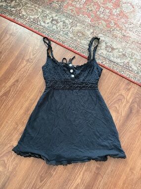 VINTAGE Free People Black Lace-Trim Tank